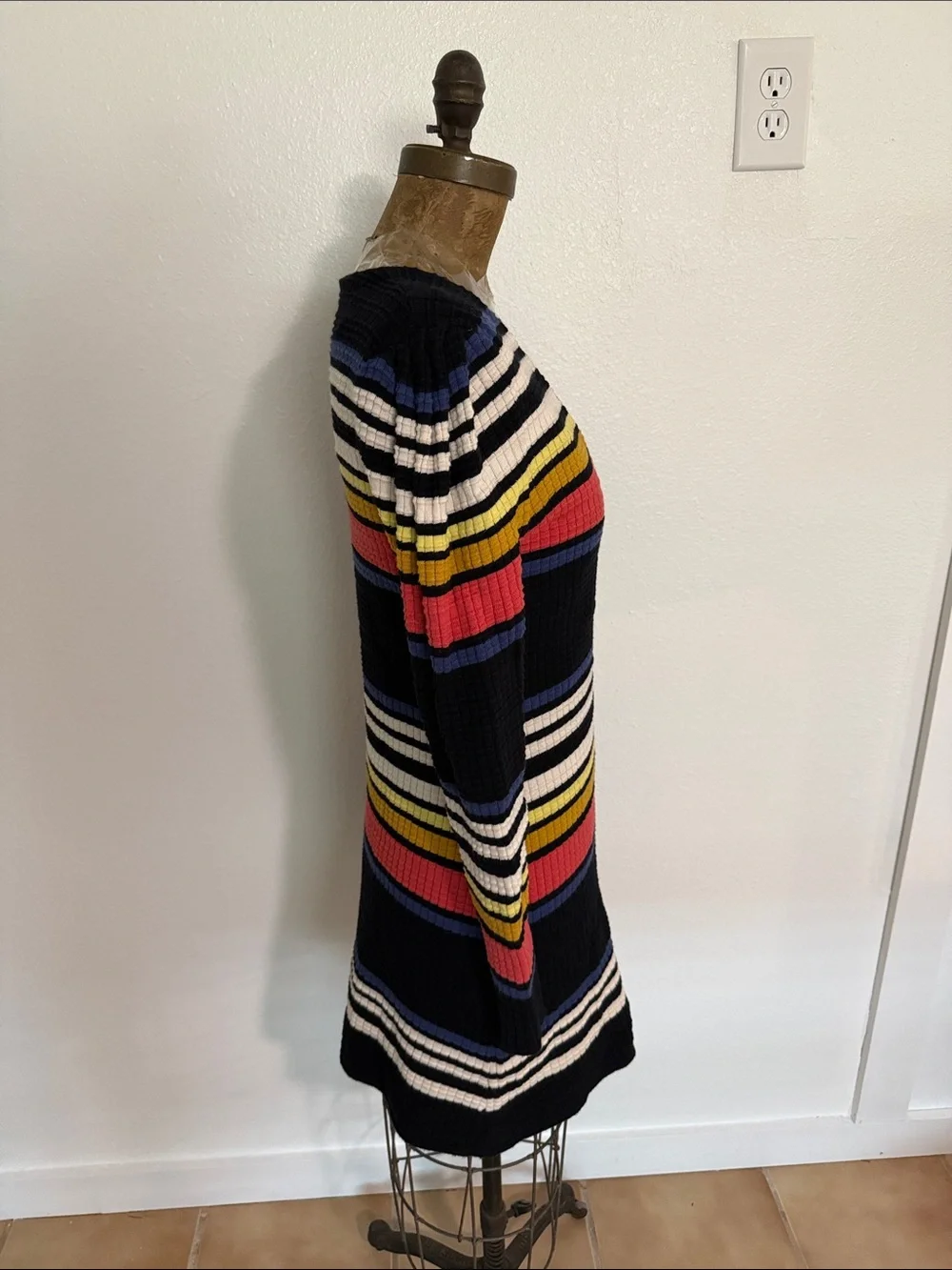 Free People Gidget Striped V-Neck Knit Dress in Multi-Color Size M
